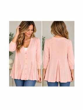 Madison Studio Sweater Women's Medium Pink Pleated Cardigan